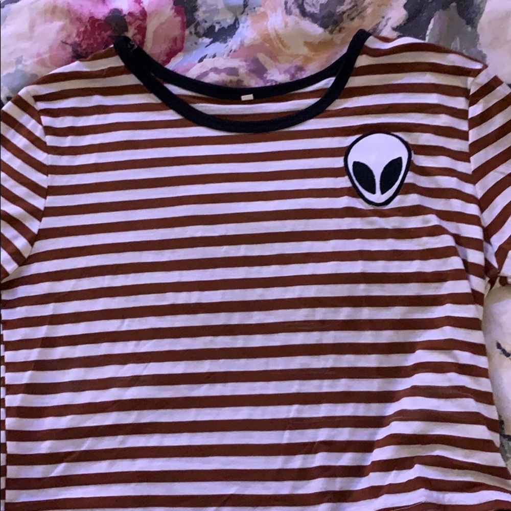 Striped Alien Short Sleeve Top